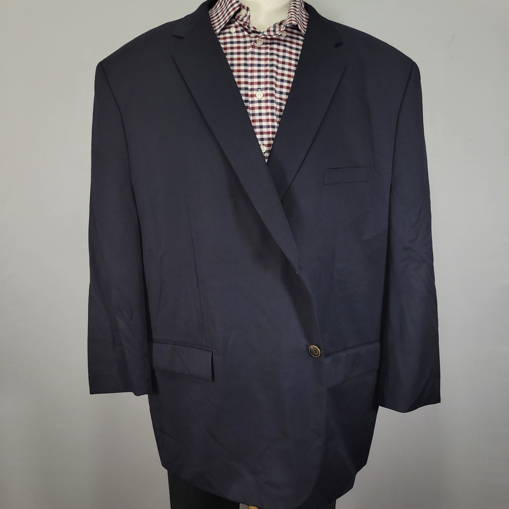 Joseph Feiss Men's Sport Coat Blazer Two‎ Button Navy Blue Twill Wool SIze 56R